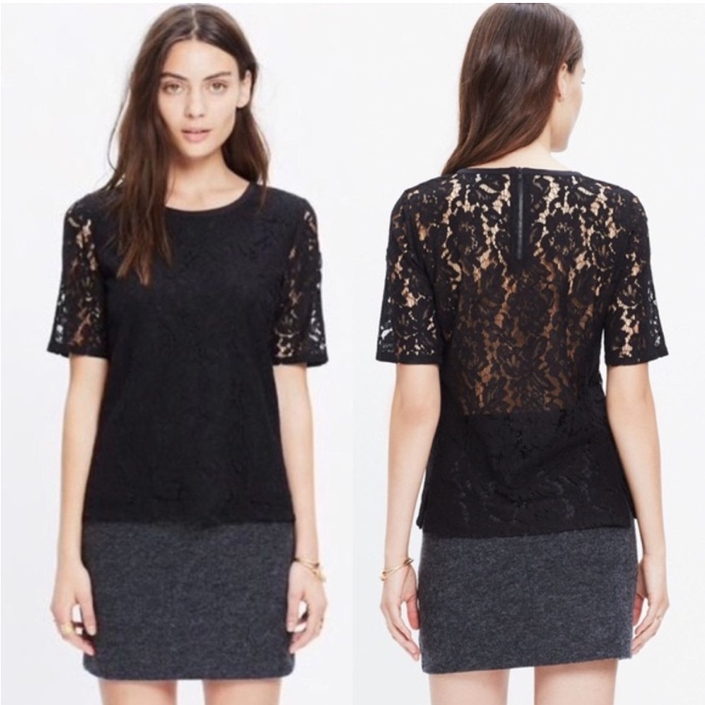 Madewell Black Floral Lace Top w/ Zipper Extra Small